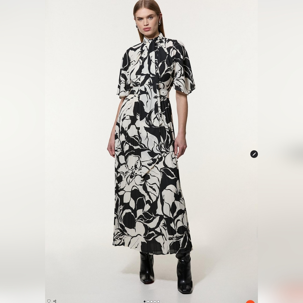 Karen Millen Black and White Midi Dress with 3/4 Dolman Sleeves